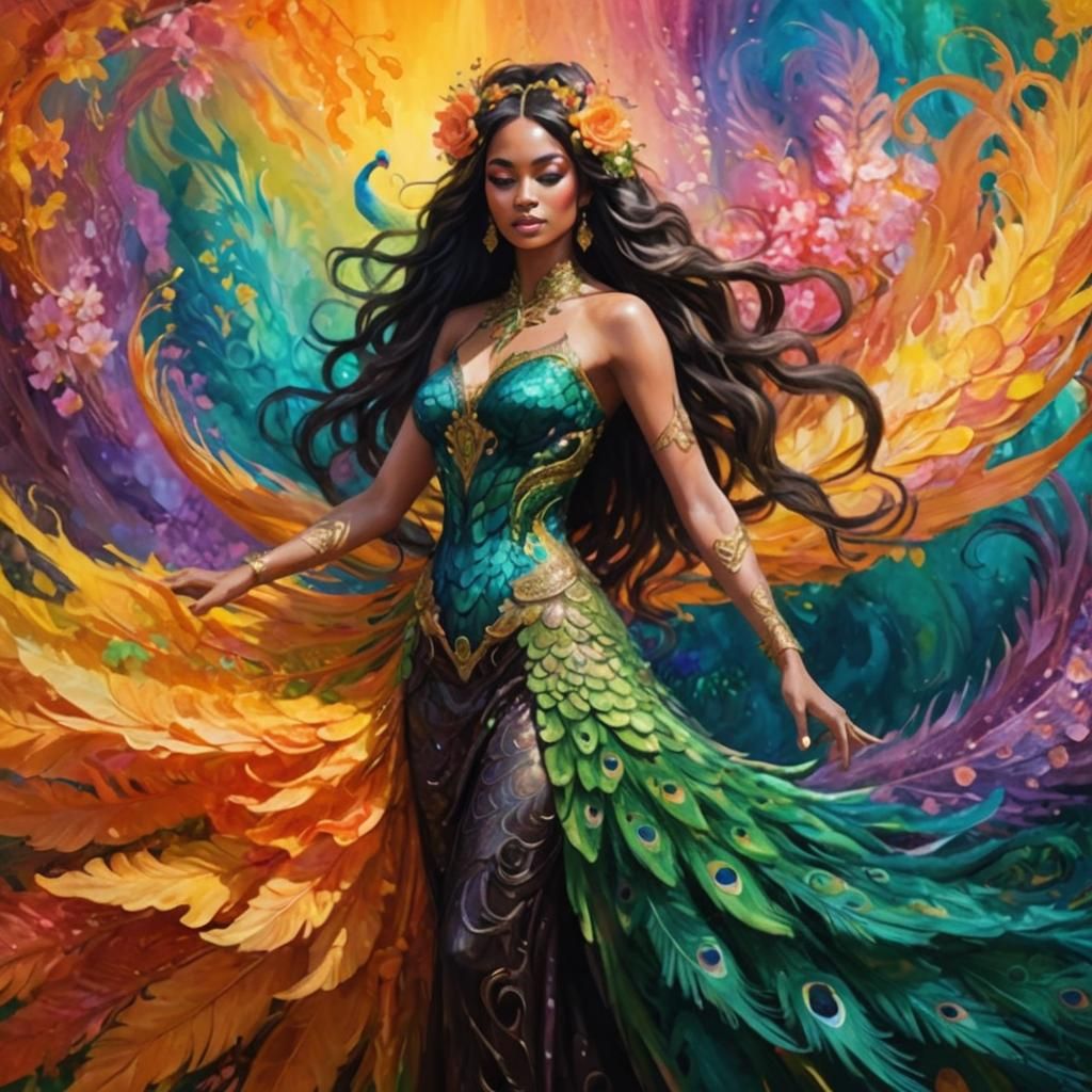 Dragon Peacock Woman in Abstract Expressionism