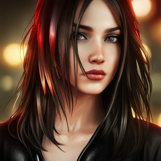 cute teen ager awesome short bob hair female emerging from shopping mall, body sparsely covered with drops of light , qu...