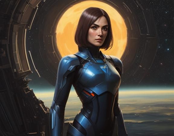 Android Woman in Space, Pre-Raphaelite Oil Painting