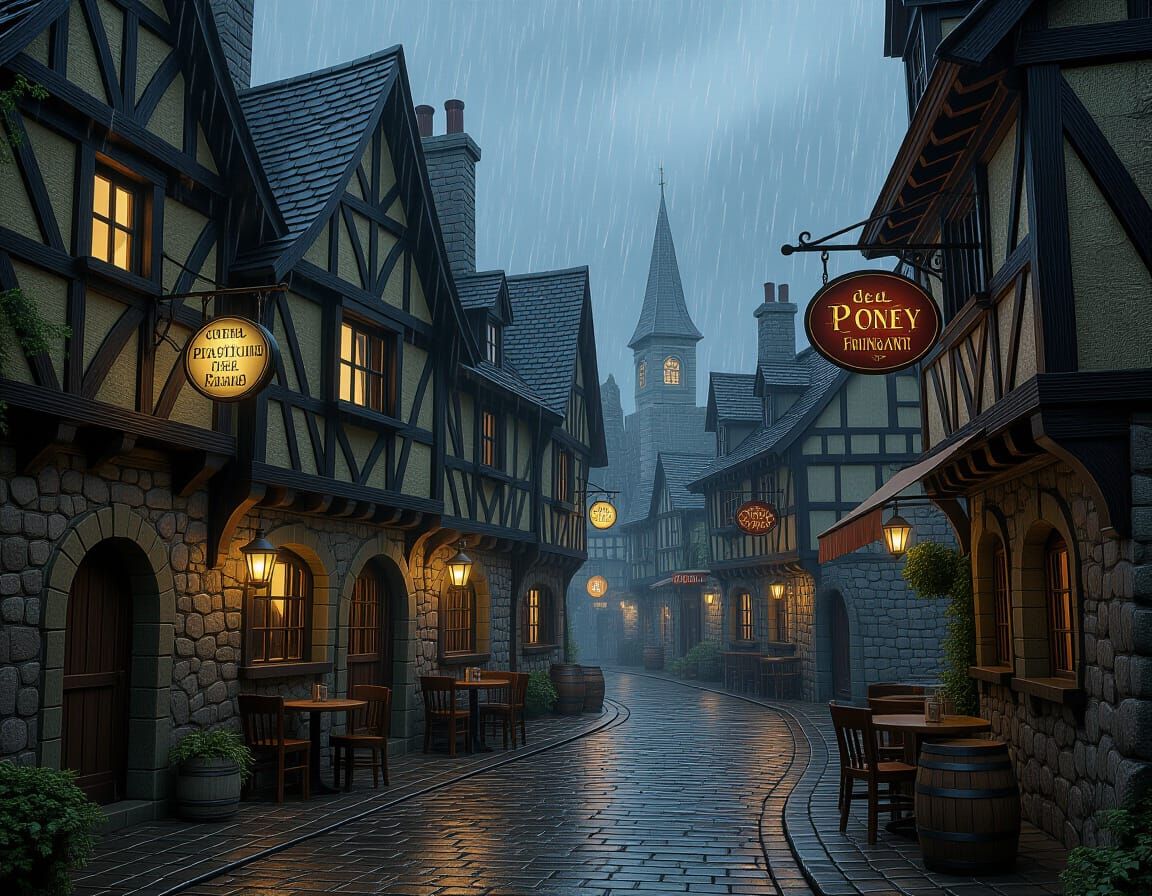 Bree Village Tavern in Rain, Warm Atmosphere