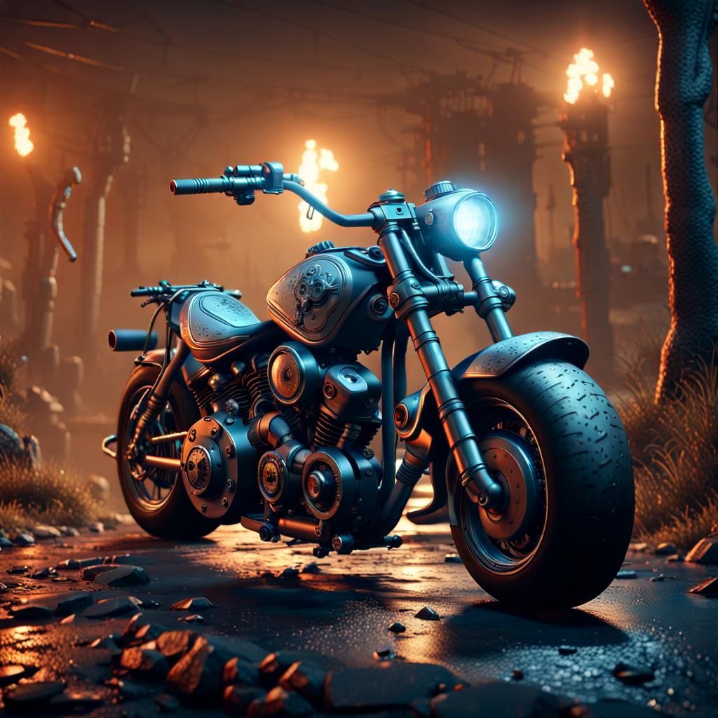 Surreal Horror Motorcycle in 3D Cinematic Style
