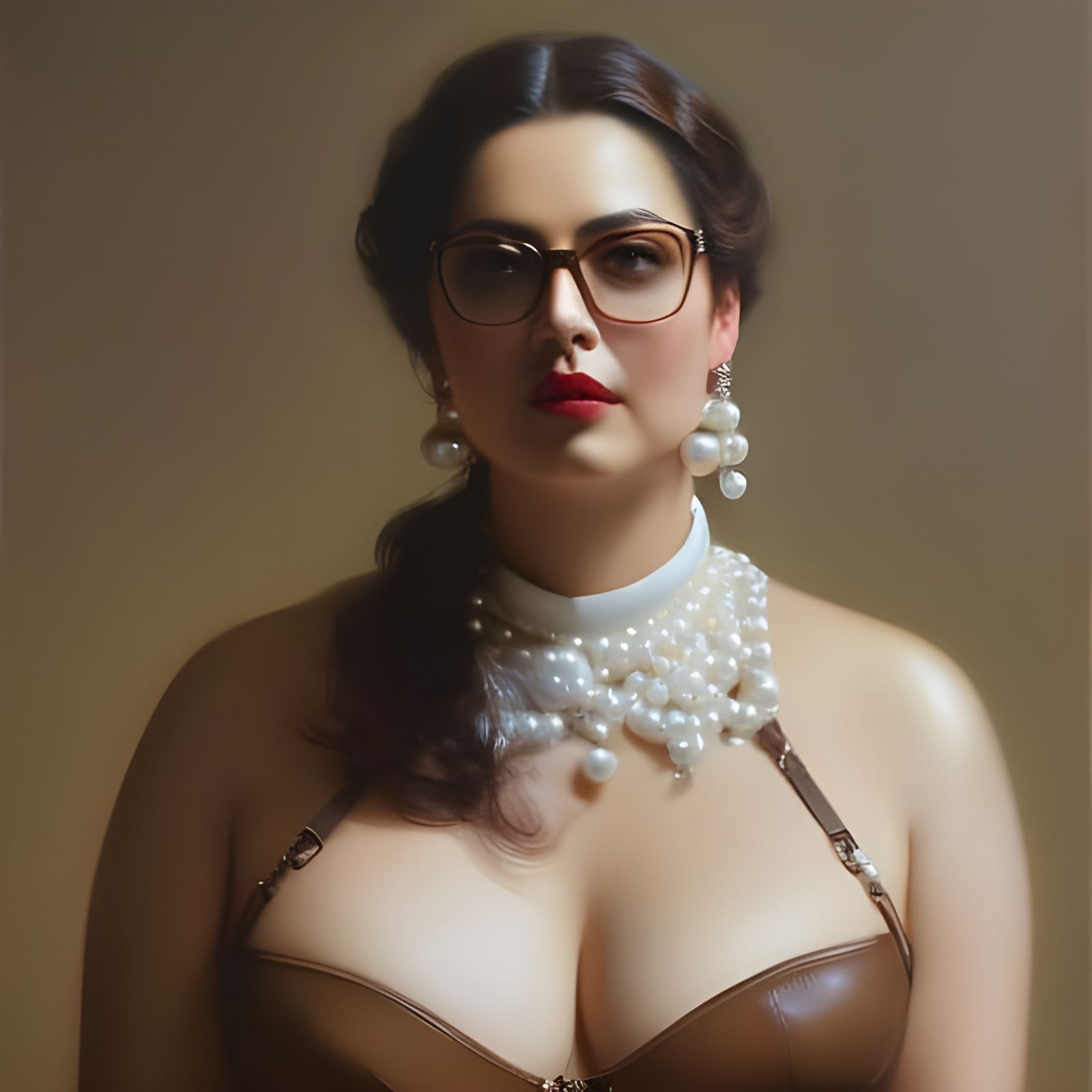 Enticing Plus Size Woman with Pearl Earrings