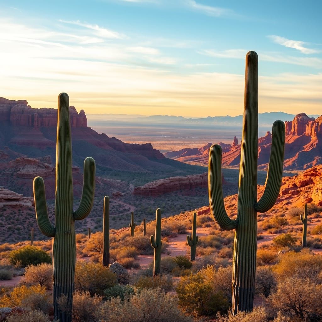 Arizona Desert Landscape in Vibrant Golden Light