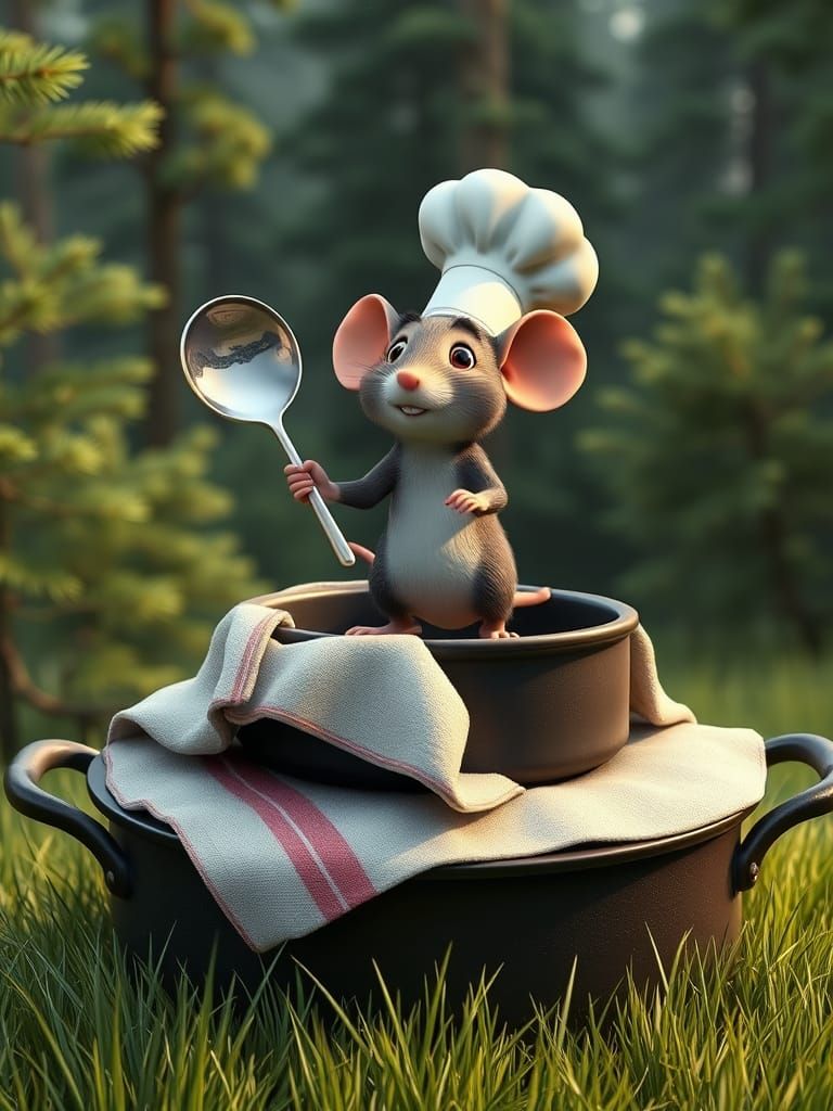 Whimsical Mouse Chef in 3D Pixar Style