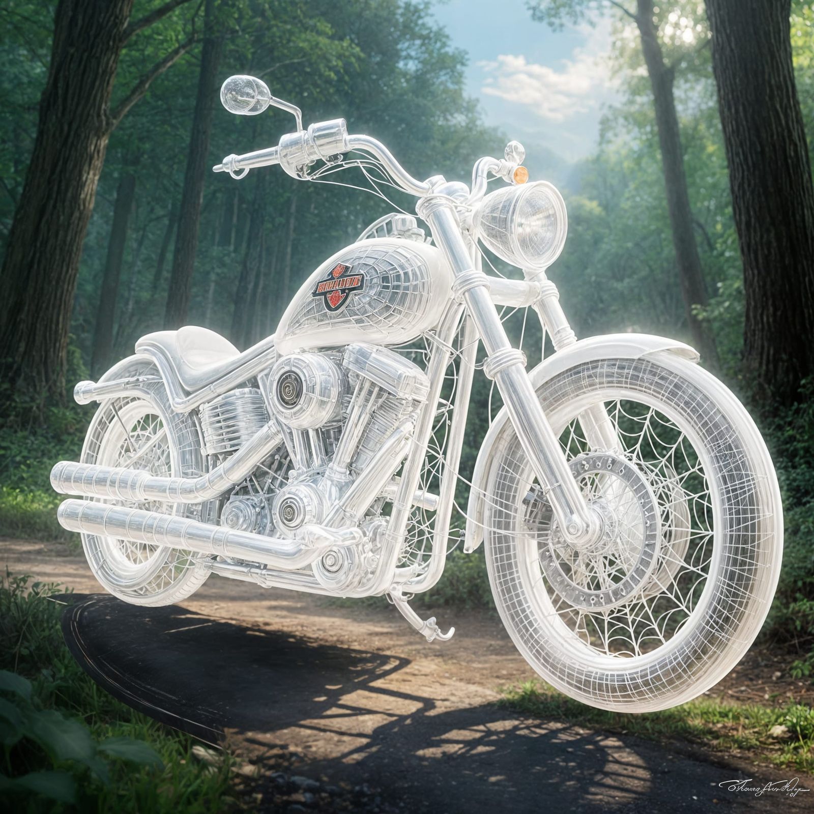 Spiderweb Harley Davidson Motorcycle in Ethereal Fantasy Sty...