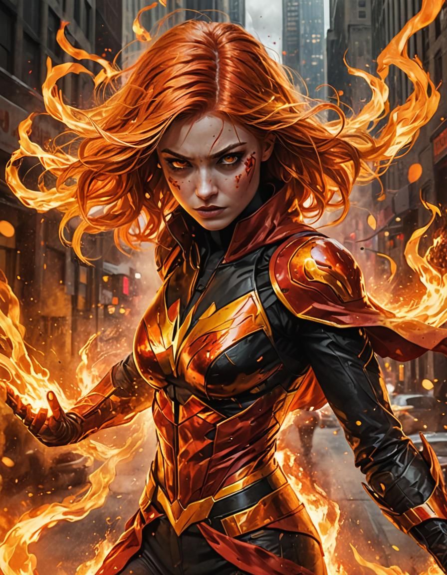 Fiery Superhero Vigilante in Chicago: Cinematic Comic Art