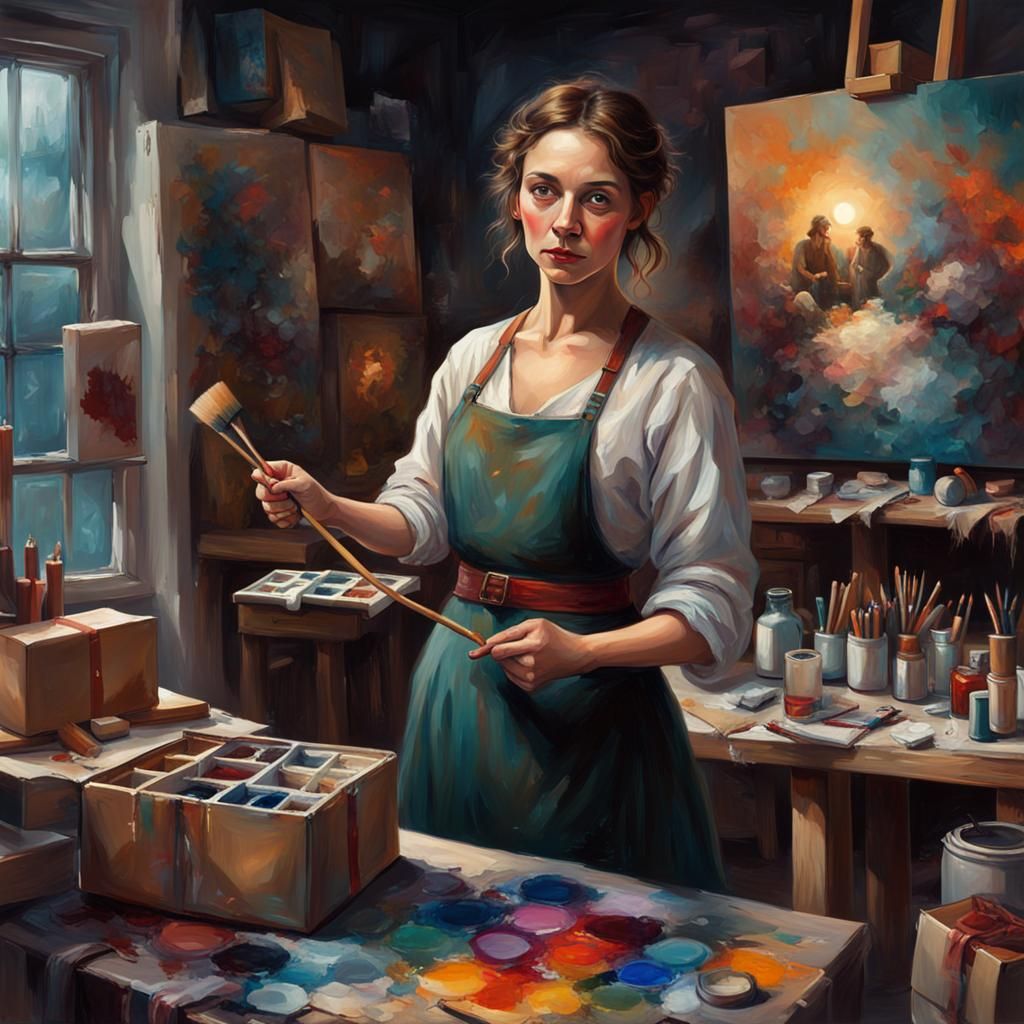 Artist with Hex Painting Christmas Presents