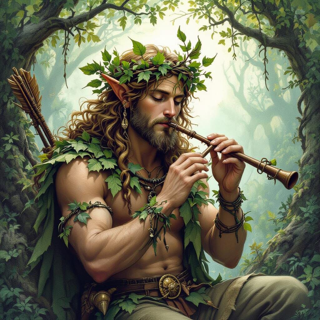 Satyr Bard in Whimsical Forest