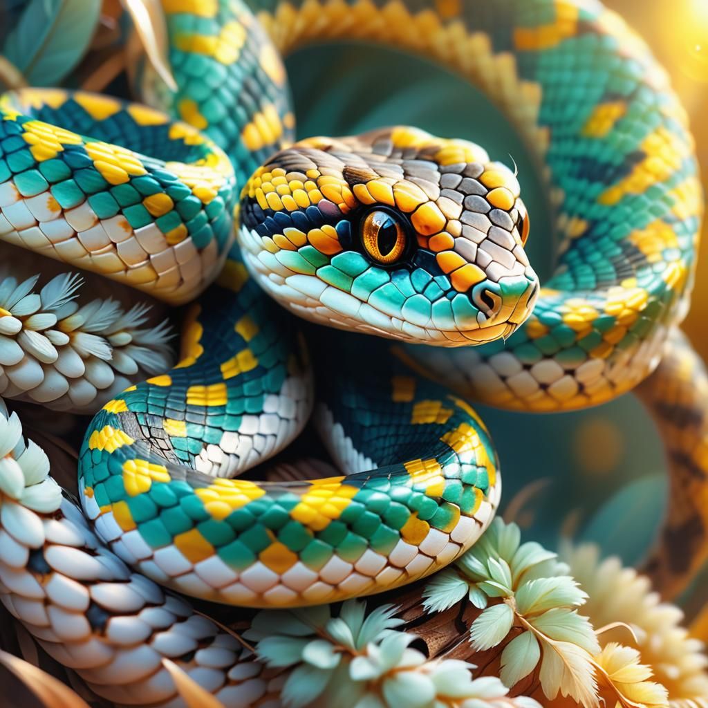 Adorable Fluffy Baby Snake Portrait in Pastel Colors