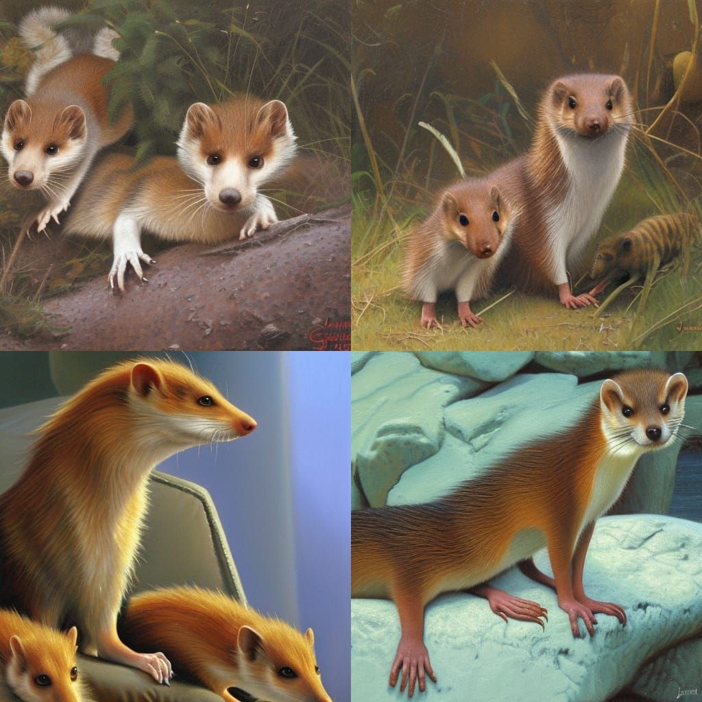 Weasels in Oil Painting Style