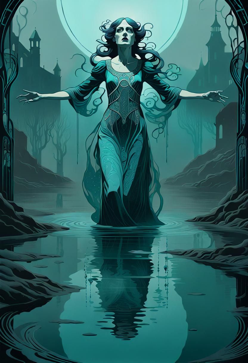 Haunted Woman: Bleak Art Nouveau Silkscreen Print