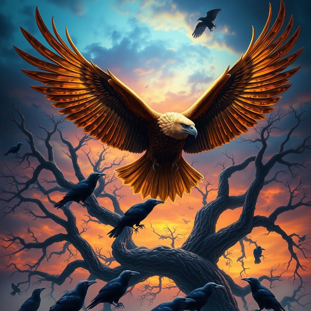 Majestic Eagle Soars Through a Vibrant, Mystical Realm