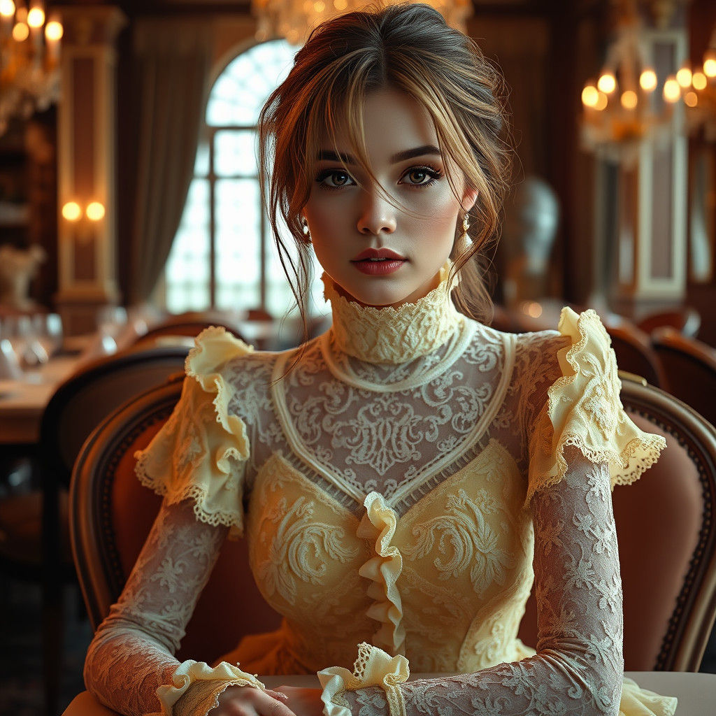 Elegant Woman in Lace Dress: Fantasy Concept Art