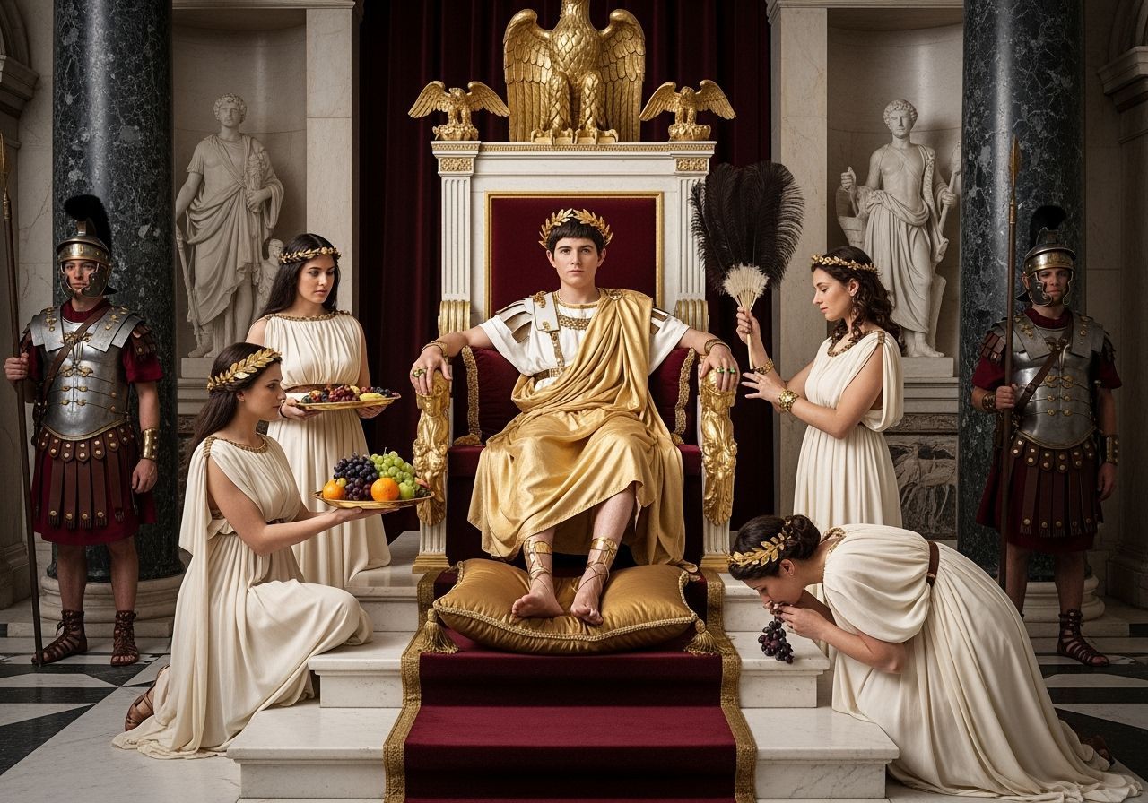 Emperor Caligula on His Throne, Photorealistic Style