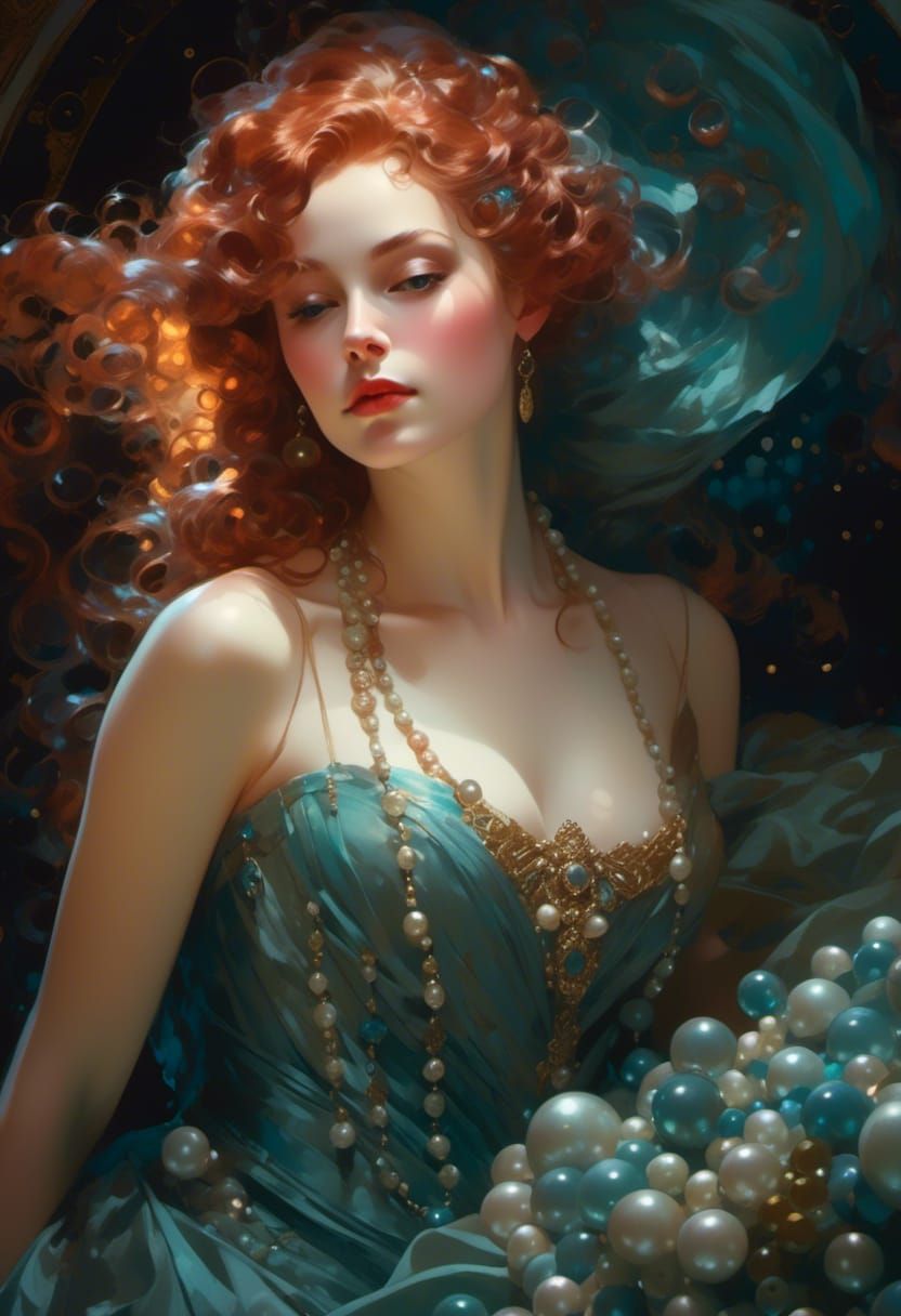 Pearl and Gem Adorned Lady in Rococo Style