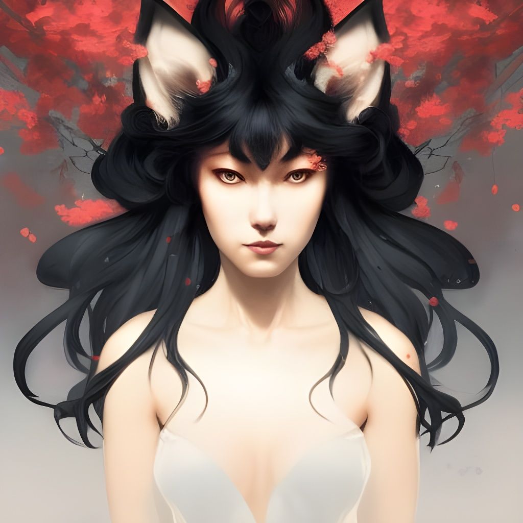 Hyperdetailed Black Kitsune Portrait