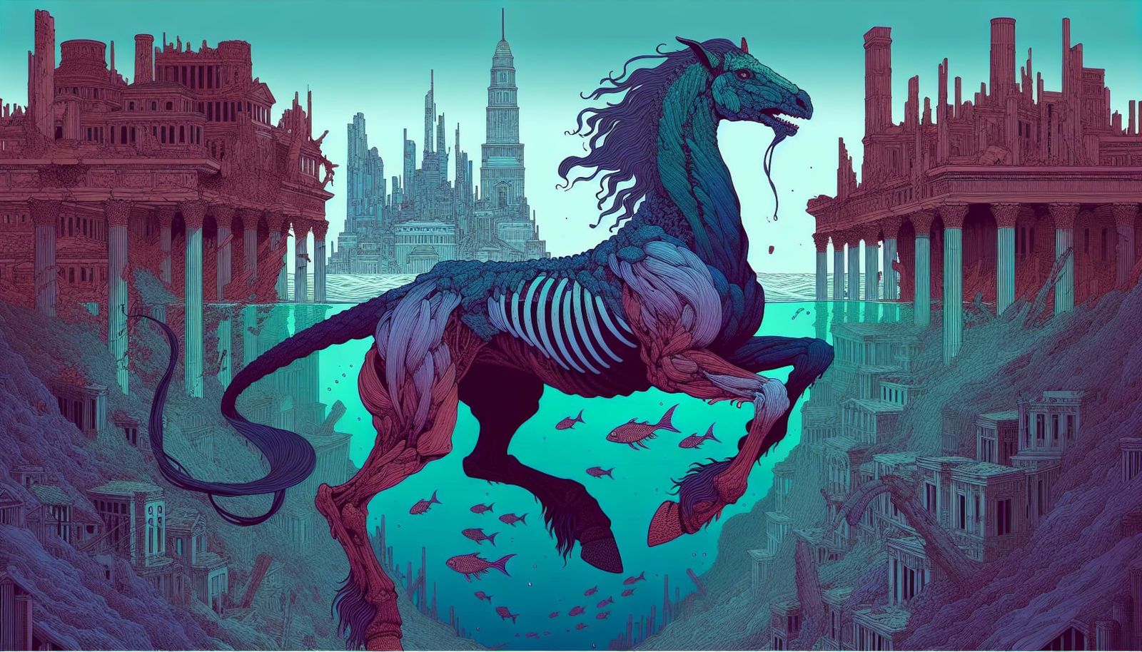 Monstrous Centaur Descends into Sunken City