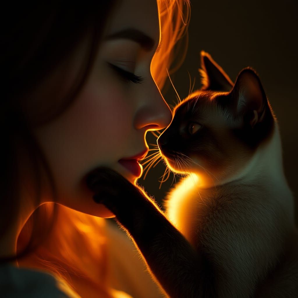 Woman and Siamese Cat Share Tender Moment