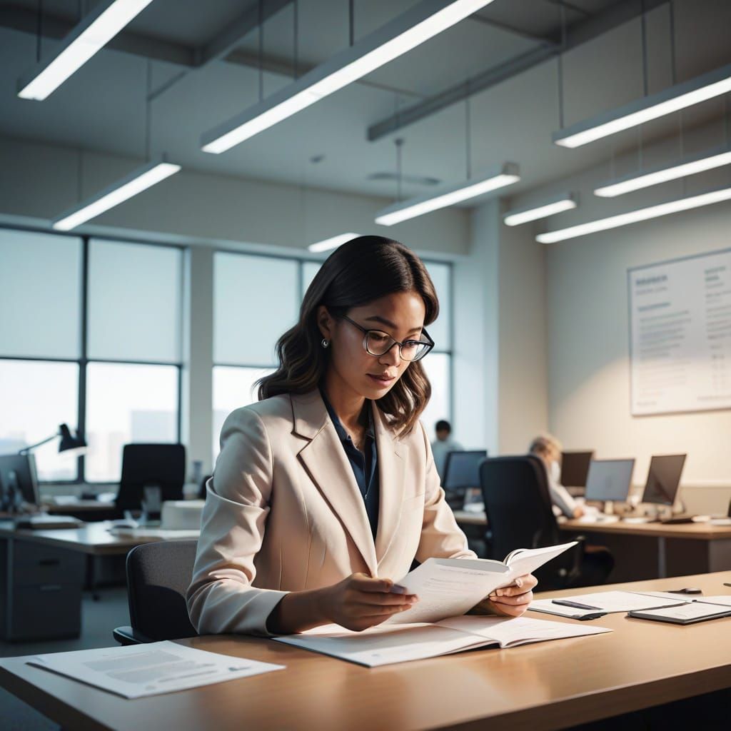 Person Reading Federal Guidelines in Corporate Style