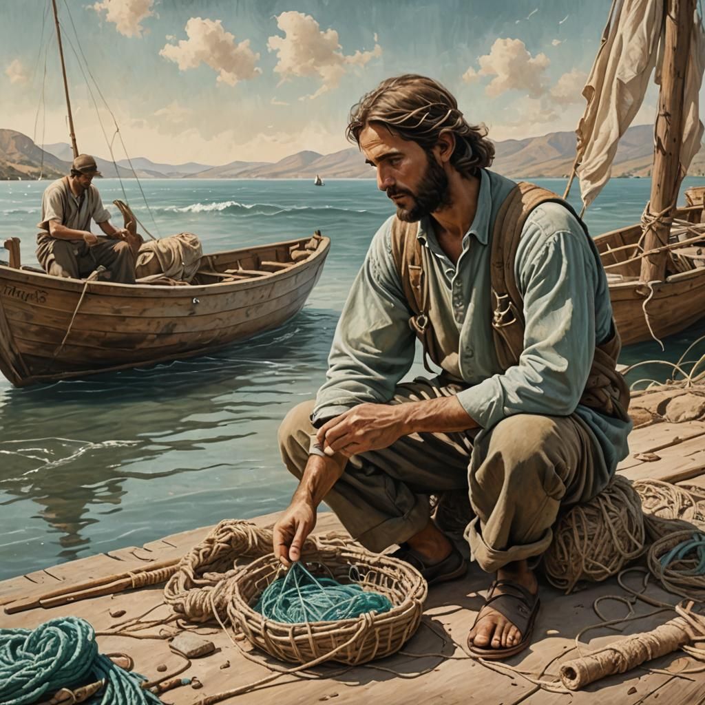 Jesus Calls a Fisherman: Biblical Scene in Renaissance Style