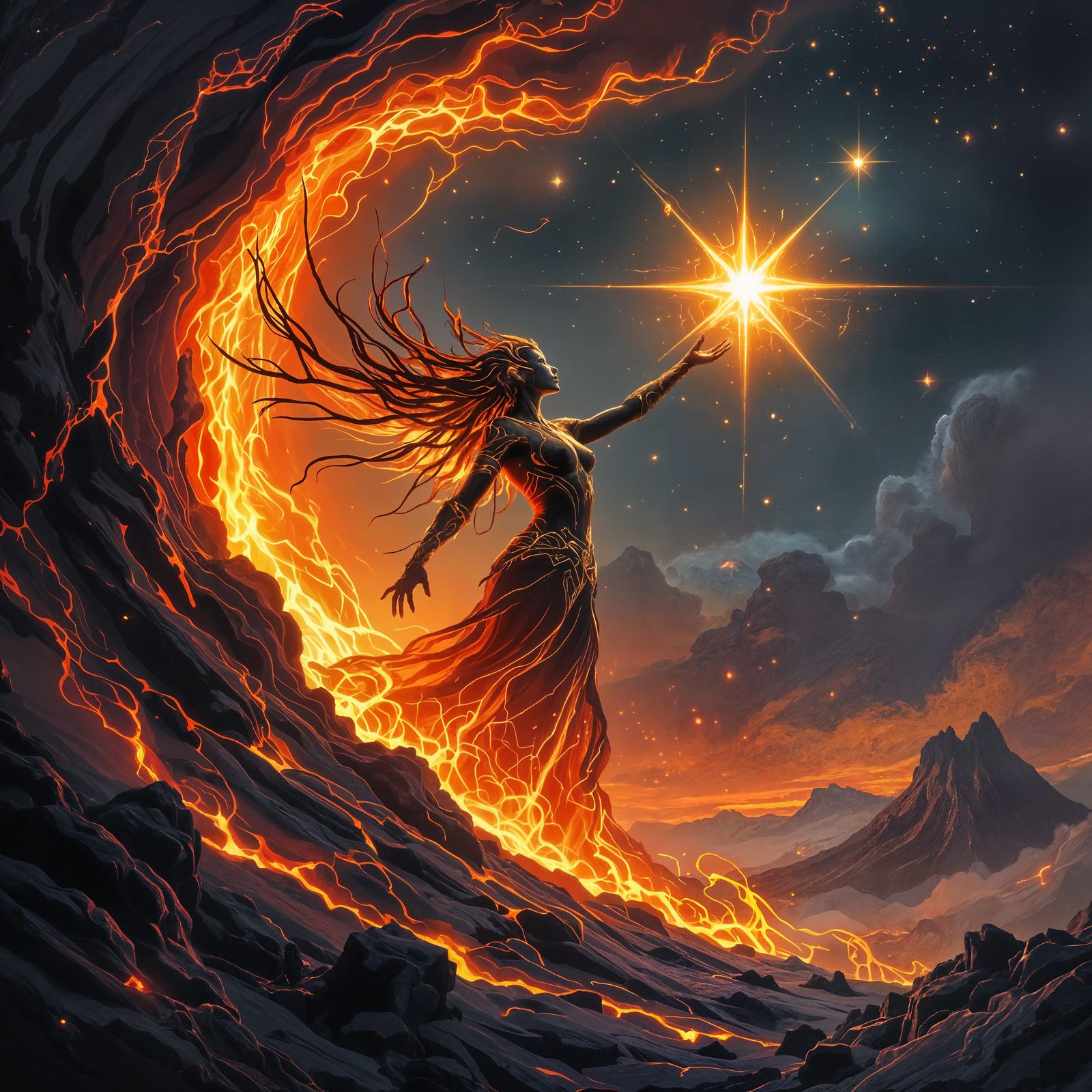 Celestial Lava Being Emerges in Digital Matte Painting