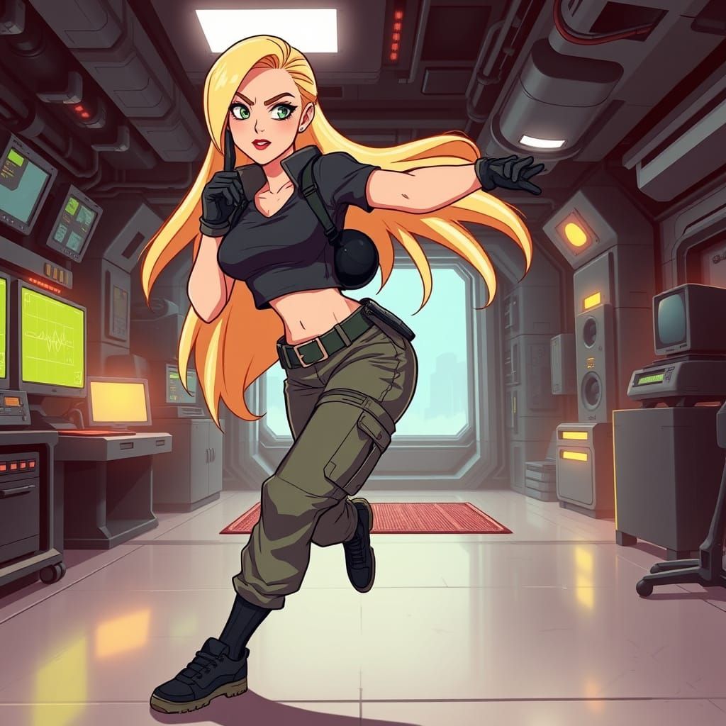 Female Spy in Futuristic HQ