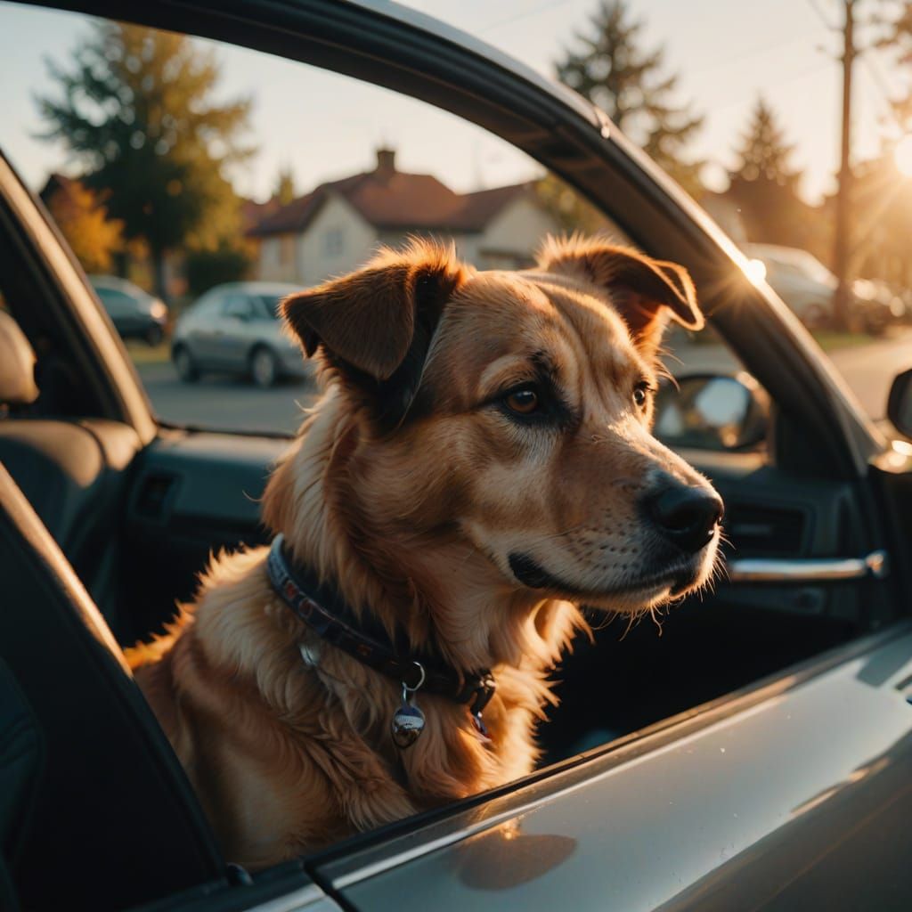 Dog in a Golden Hour Car Ride