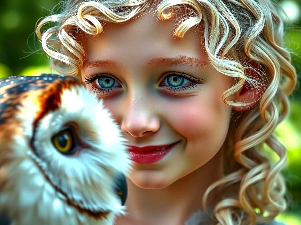 Girl with Bright Blue and Green Eyes, Surrounded by Dappled...