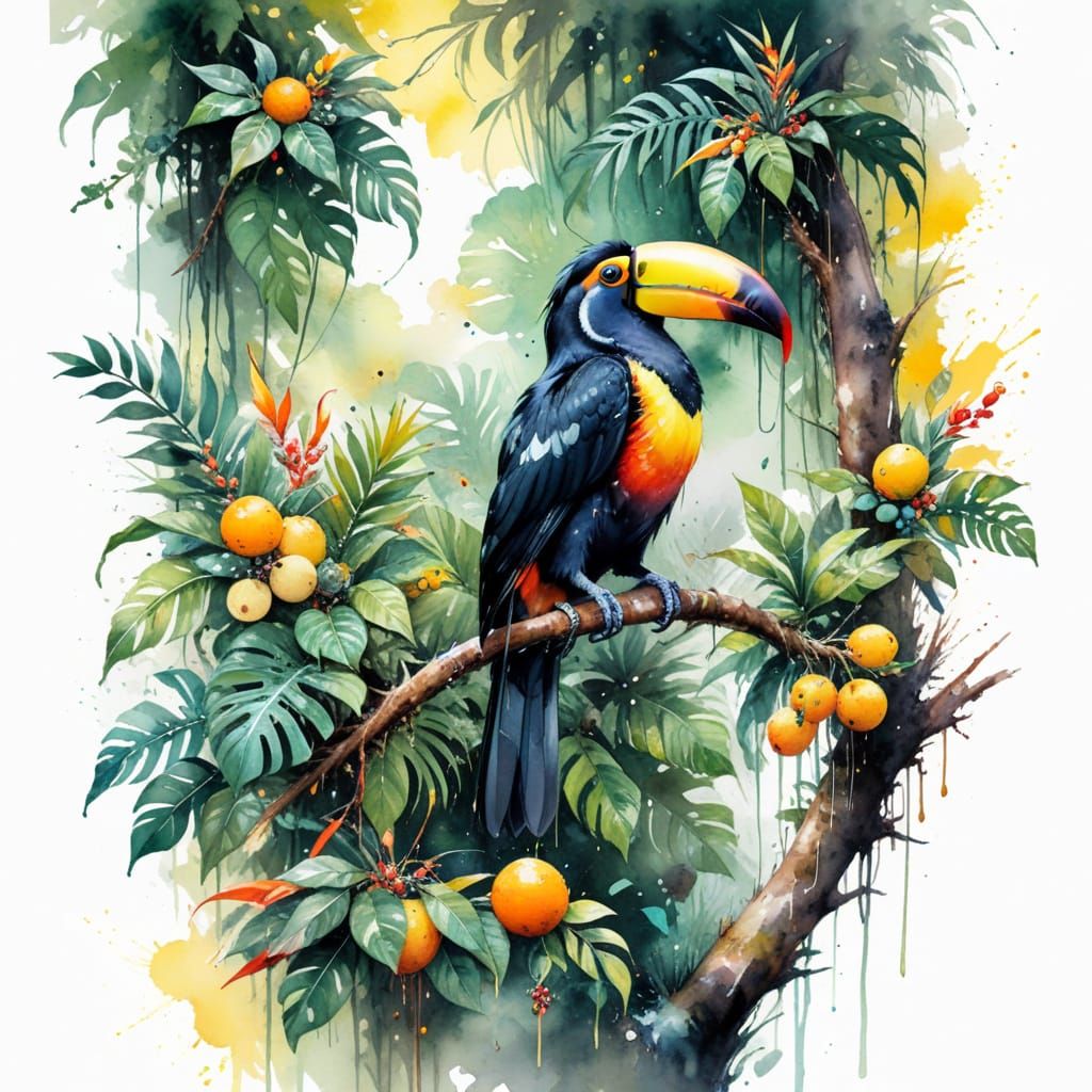 Vibrant Toucan Perched in Rainforest Canopy