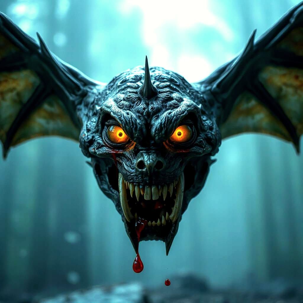 Hyperrealistic Vampire Bat with Dripping Blood