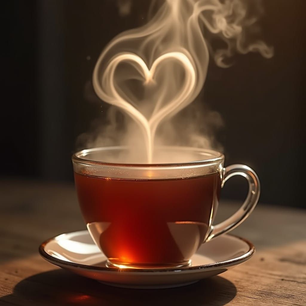 Heart-Shaped Steam Above a Mug of Tea