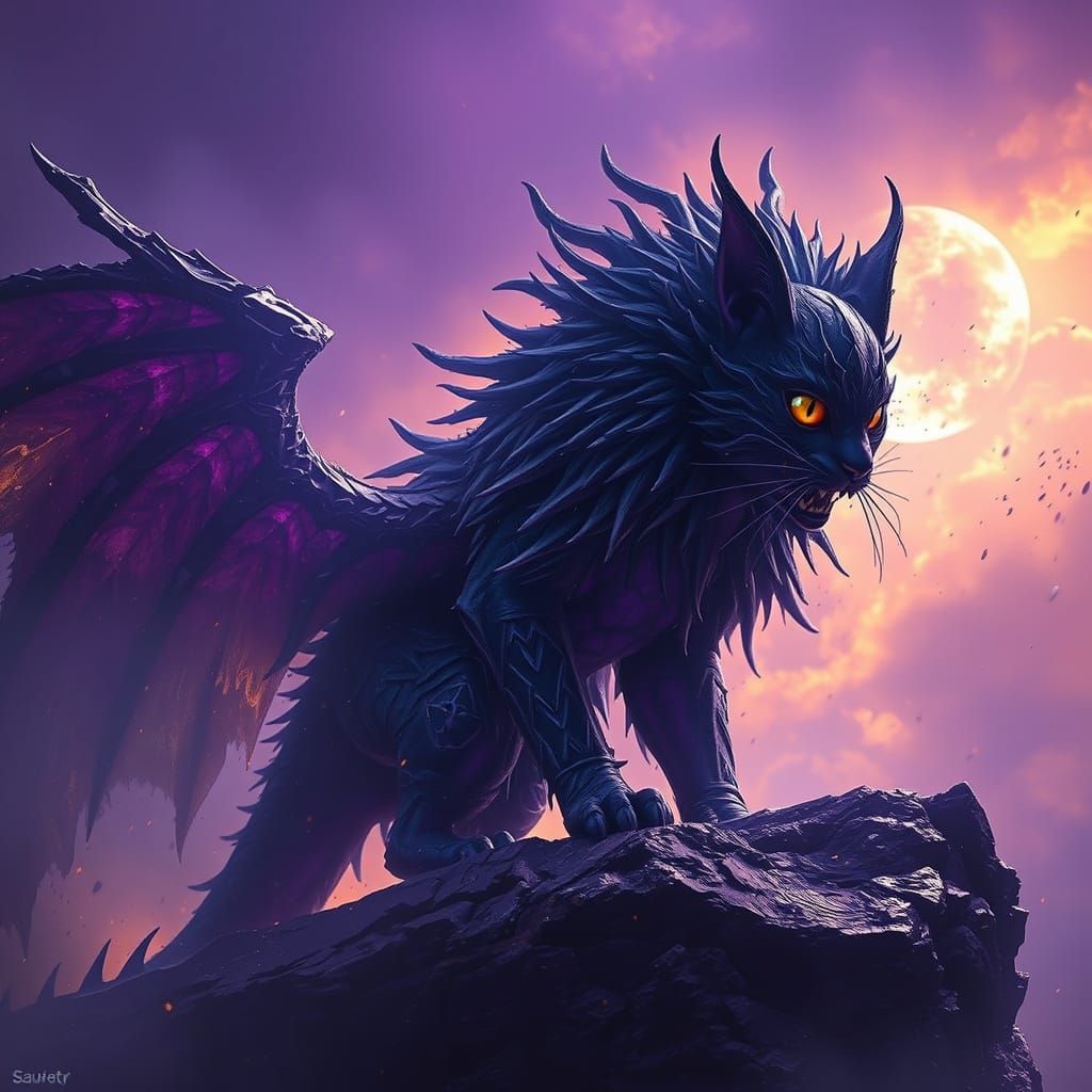 Ethereal Dark Fantasy Feline in Vibrant Hues