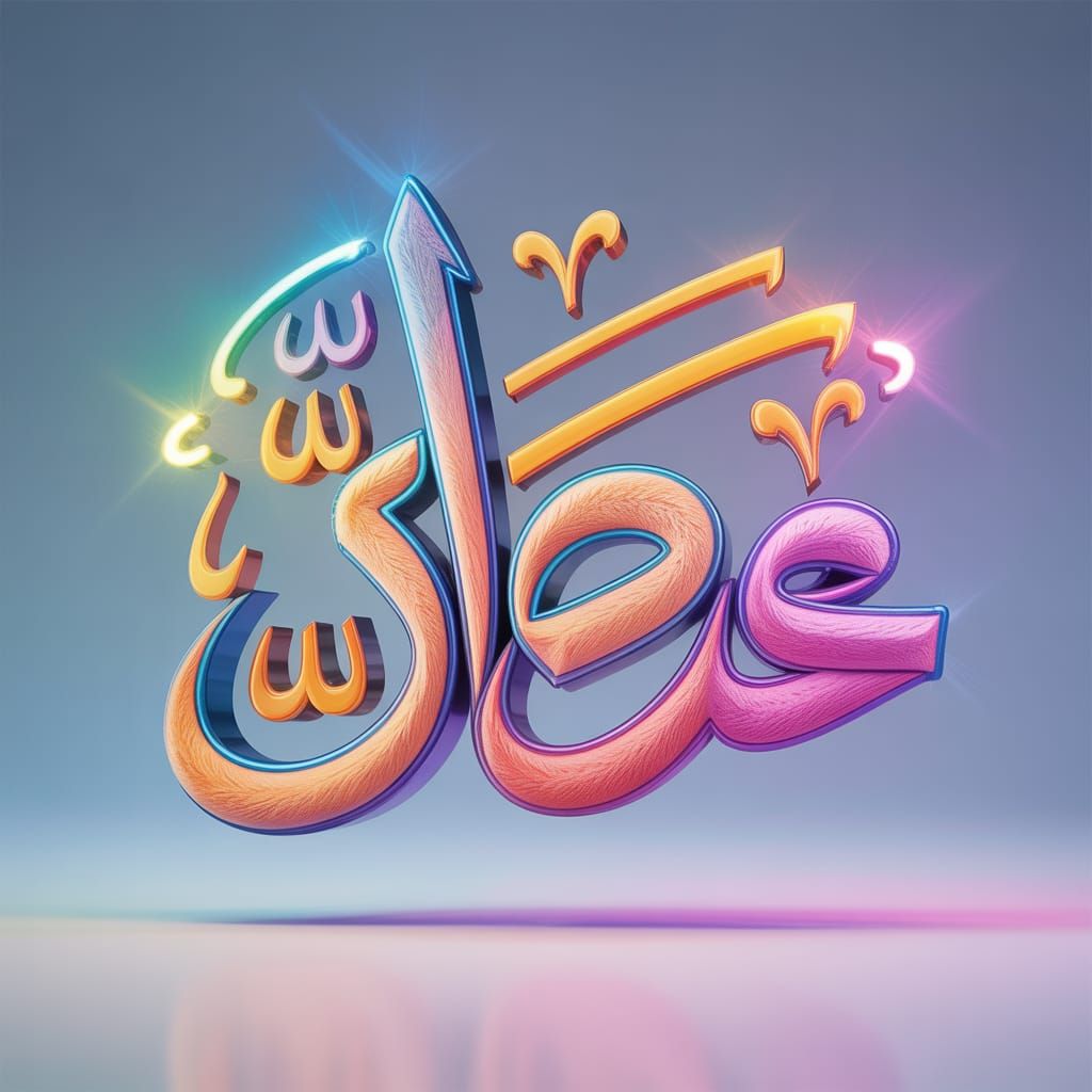 Vibrant 3D Neon Arabic Calligraphy with Furry Texture