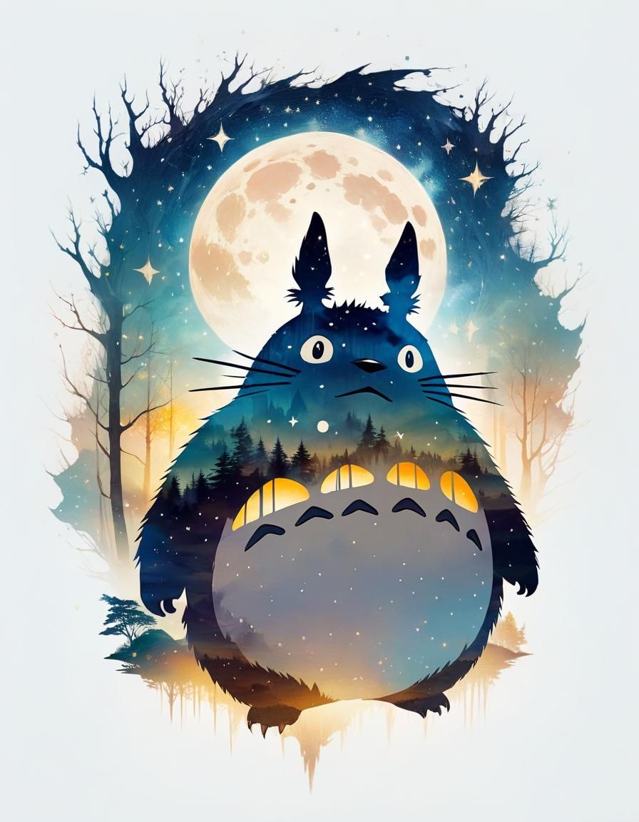 Totoro Silhouette with Double Exposure Effect