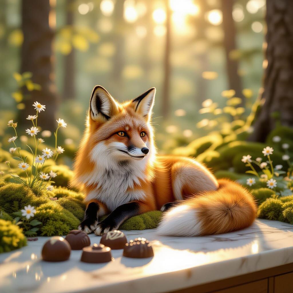 Fox in Sunny Forest Clearing, Natural Colors