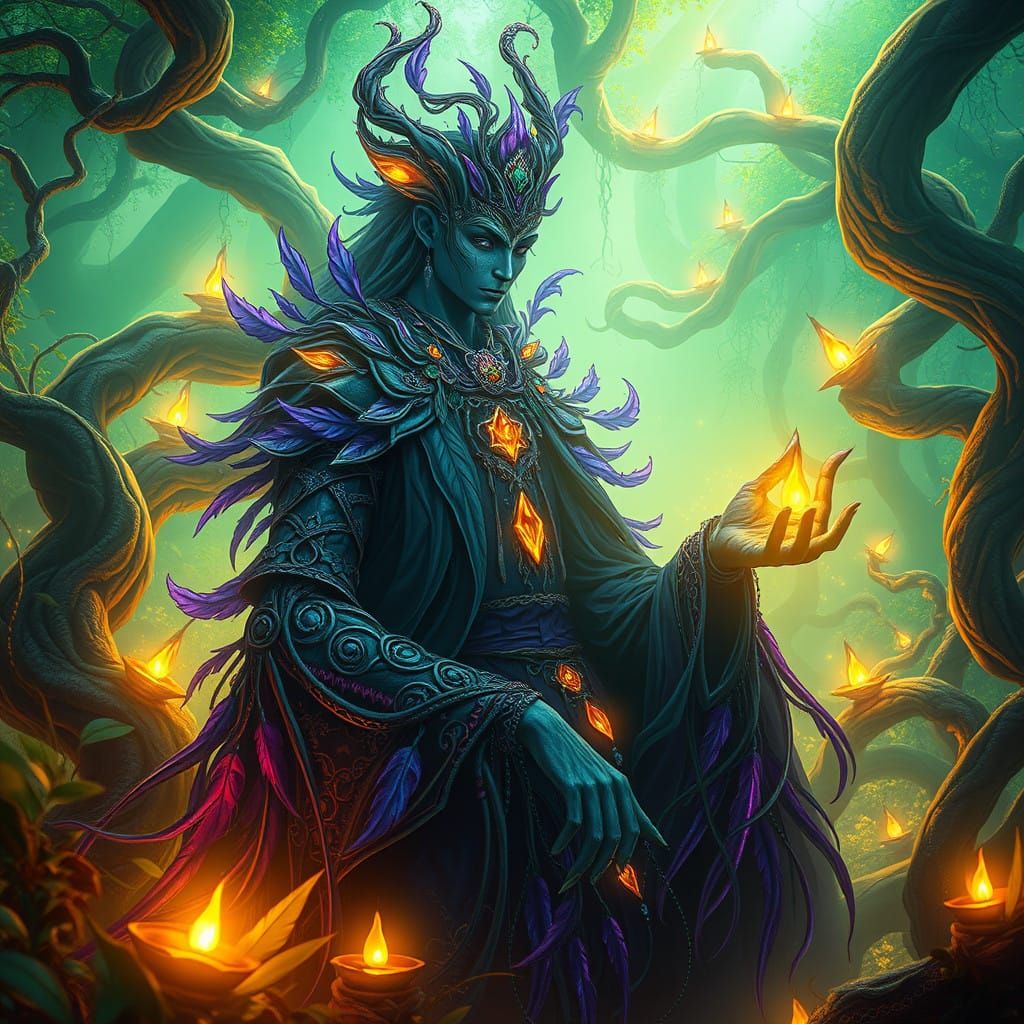 Ethereal Fantasy Being in Emerald Glow