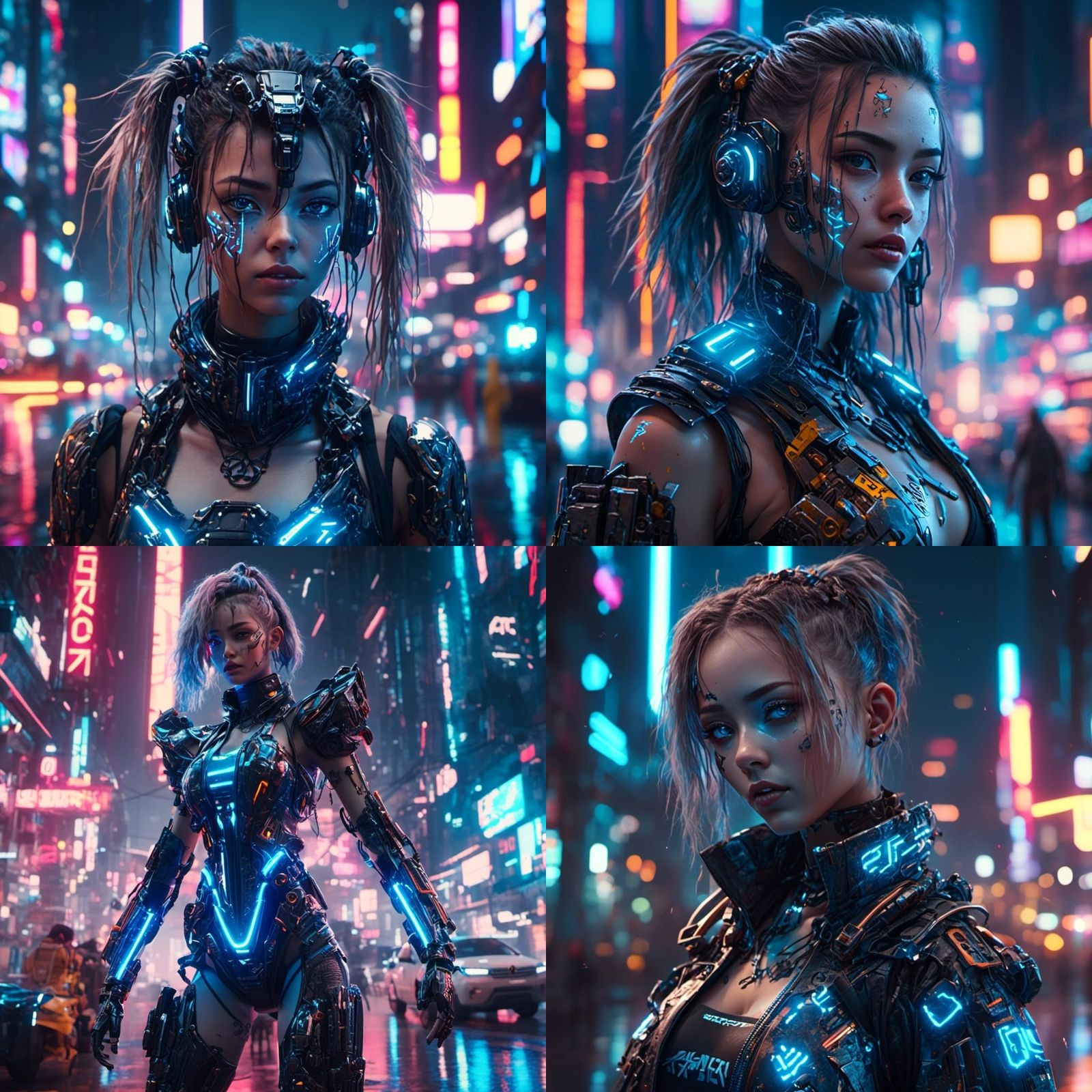 Cyberpunk Girls in Neon Sci-Fi Cityscape