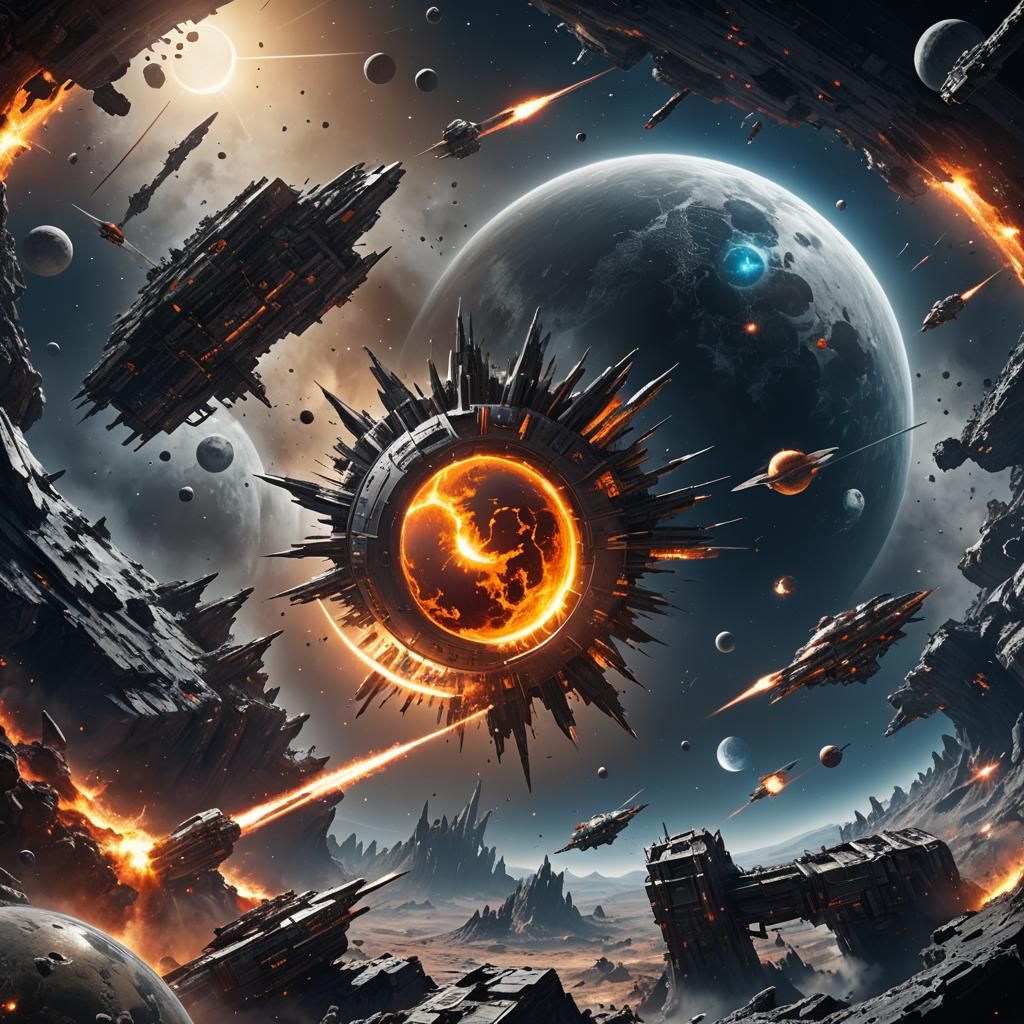 Sun and Moon in Space War: Fantasy Concept Art