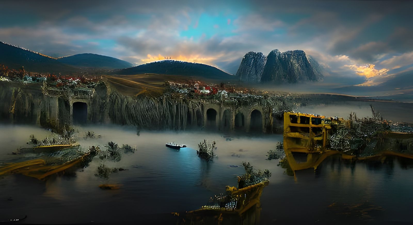 Disturbing Ancient City Matte Painting in Beksiński Style