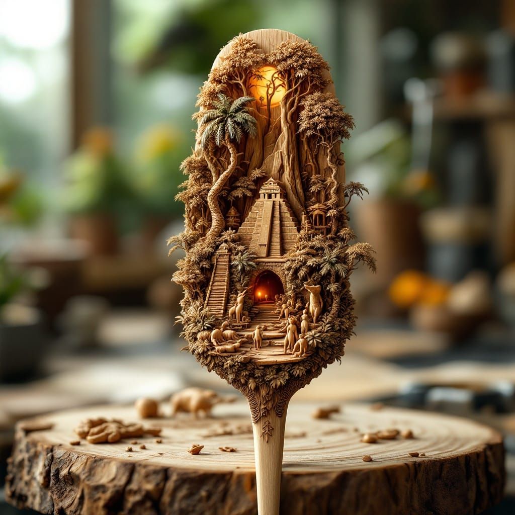 Surreal Tropical Rainforest Masterpiece in Intricately Carve...