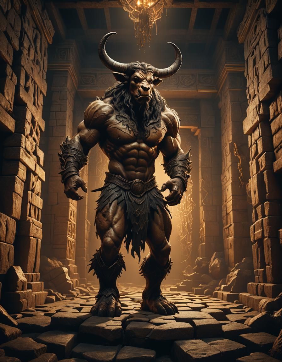 Halloween Minotaur in Eerie Labyrinth, 3D Rendering