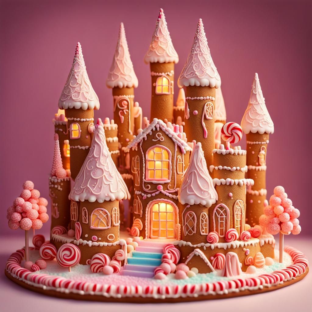 Intricate Candy Gingerbread Castle in Golden Hour