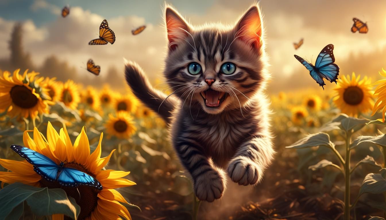 Kitten's Sunflower Chase: Fantasy Concept Art