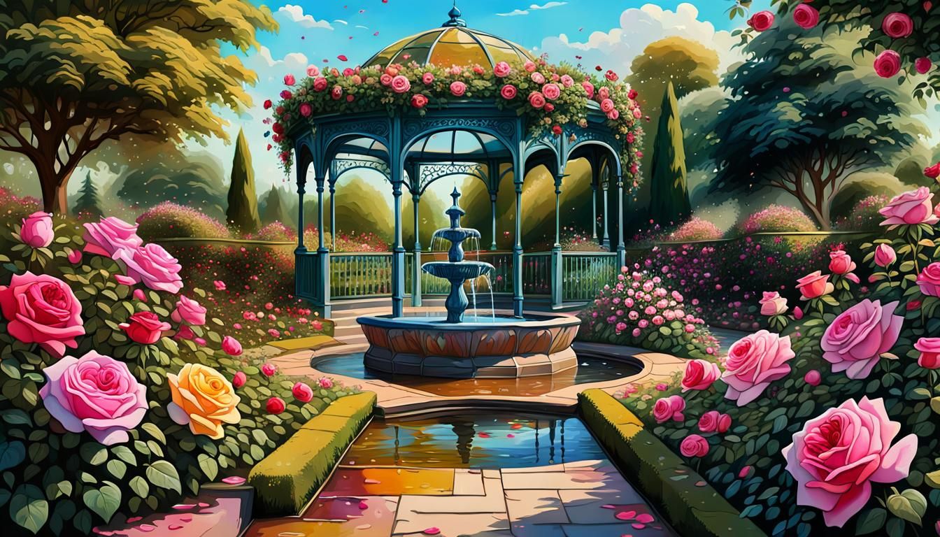 English Rose Garden in Colorful Graffiti Art Style