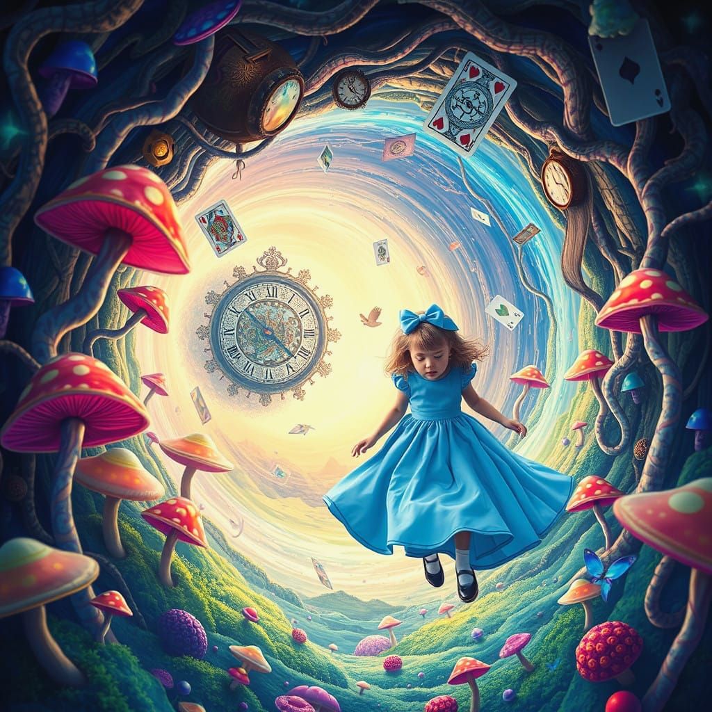 Surreal Rabbit Hole Descent into Whimsical Wonder