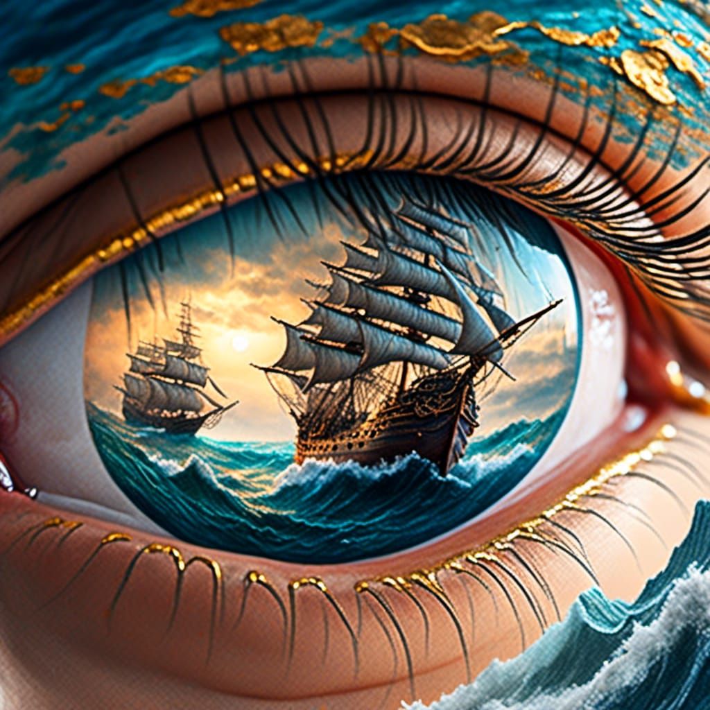 Eye with Ship: Surreal Photorealistic Fantasy Art