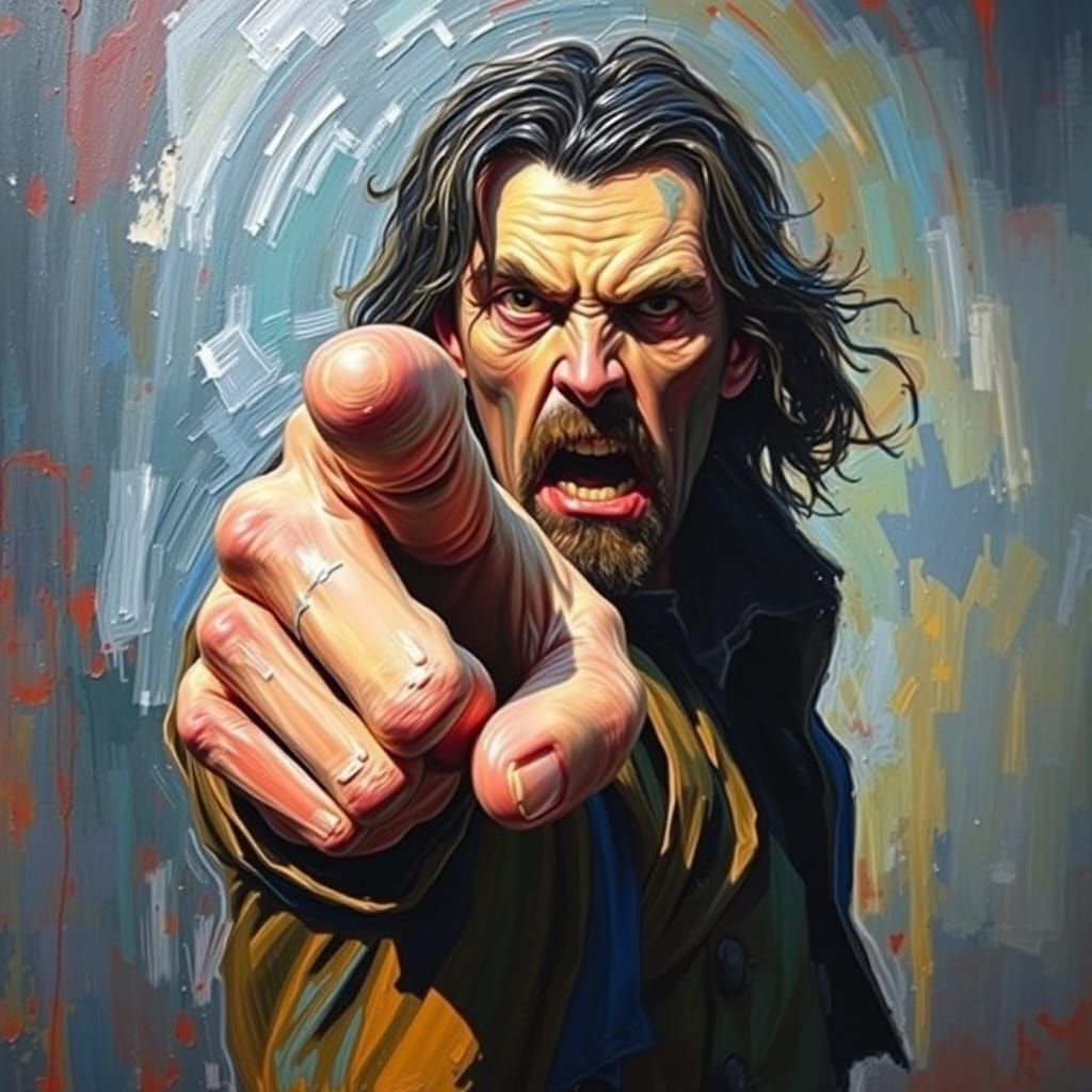 Intense Figure Accuses in a Vibrant, Textured Neo-Expression...