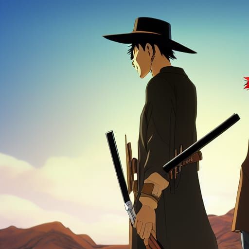 Anime Style Confrontation in a Spaghetti Western