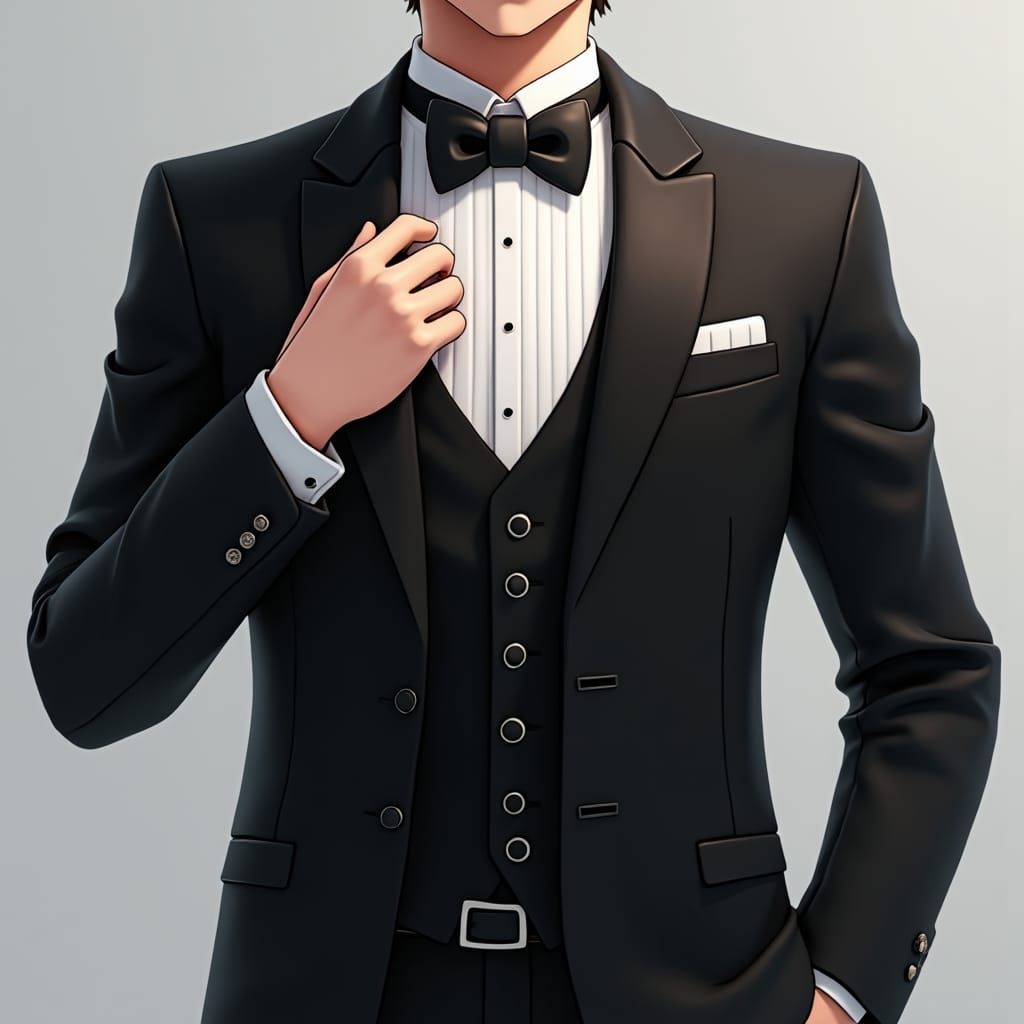 Sleek Black Tuxedo: Elegant Anime-Inspired Illustration