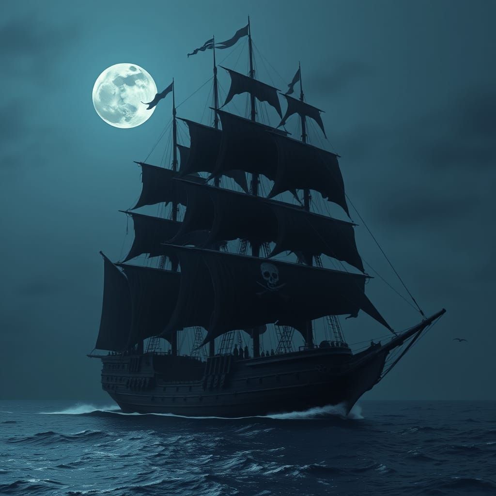Sailing Ship in Ominous Blackness, Captured in the Caribbean...